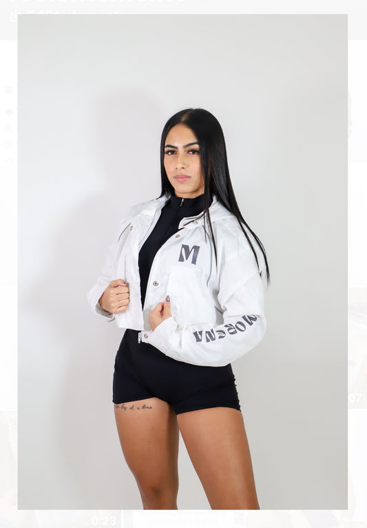 WHITE REFLECTIVE WINDBREAKER